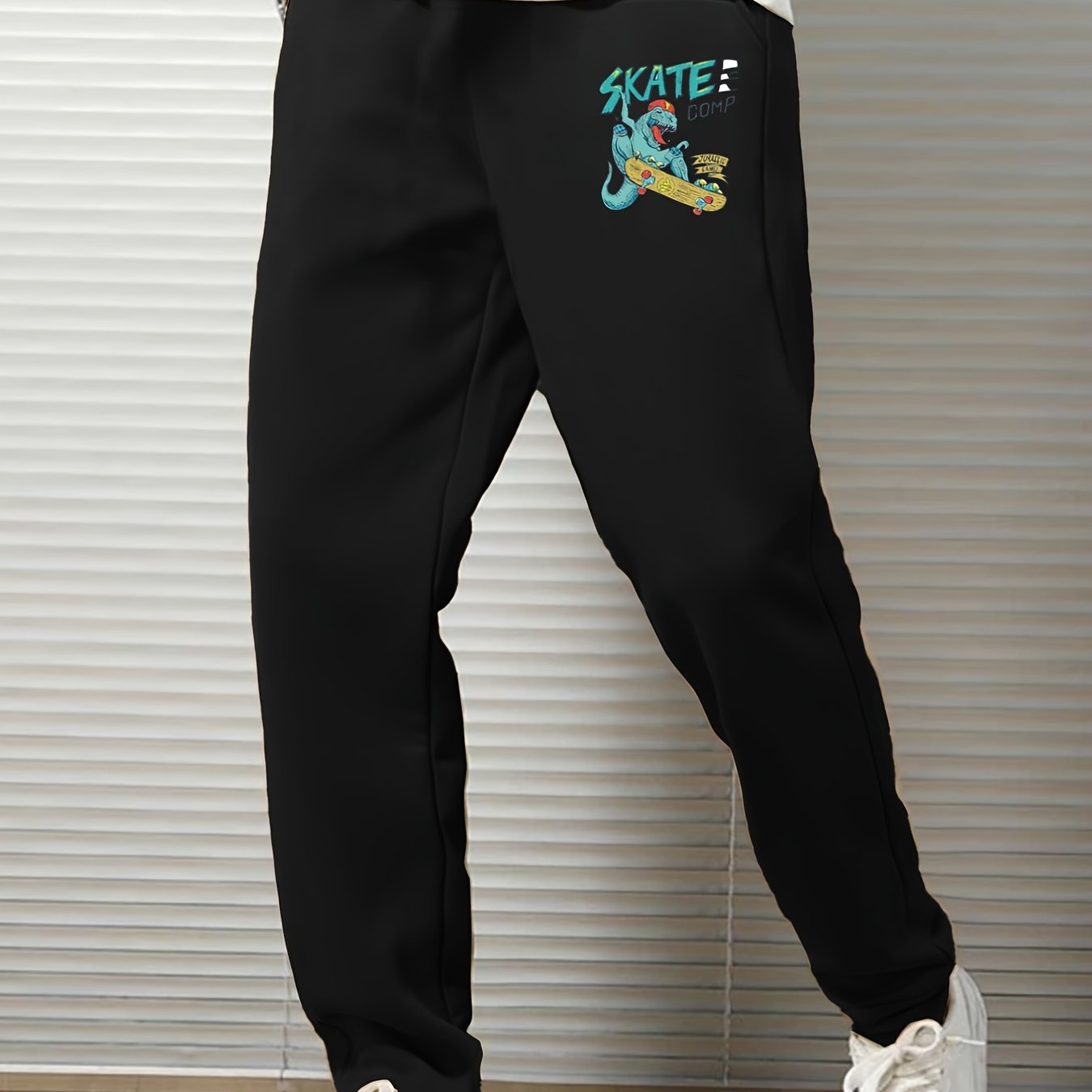 Cartoon Print Men's Sweatpants Solid Drawstring