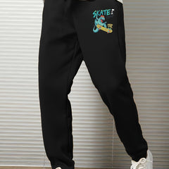 Cartoon Print Men's Sweatpants Solid Drawstring