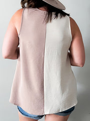  Colorblock Half V Neck Loose Tank Top
