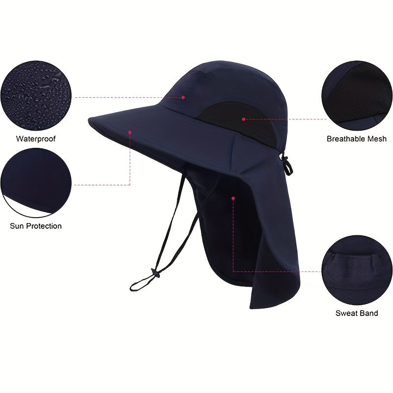 UPF 50 Wide Brim Sun Hat With Neck Flap Unisex Boonie Hat