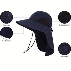 UPF 50 Wide Brim Sun Hat With Neck Flap Unisex Boonie Hat