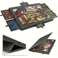 6-in-1 Puzzle Table with 6 Drawers, Felt Puzzle Board, Portable Stand Lid
