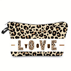 Leopard Print Cosmetic Bag Love You Pattern Clutch Purse