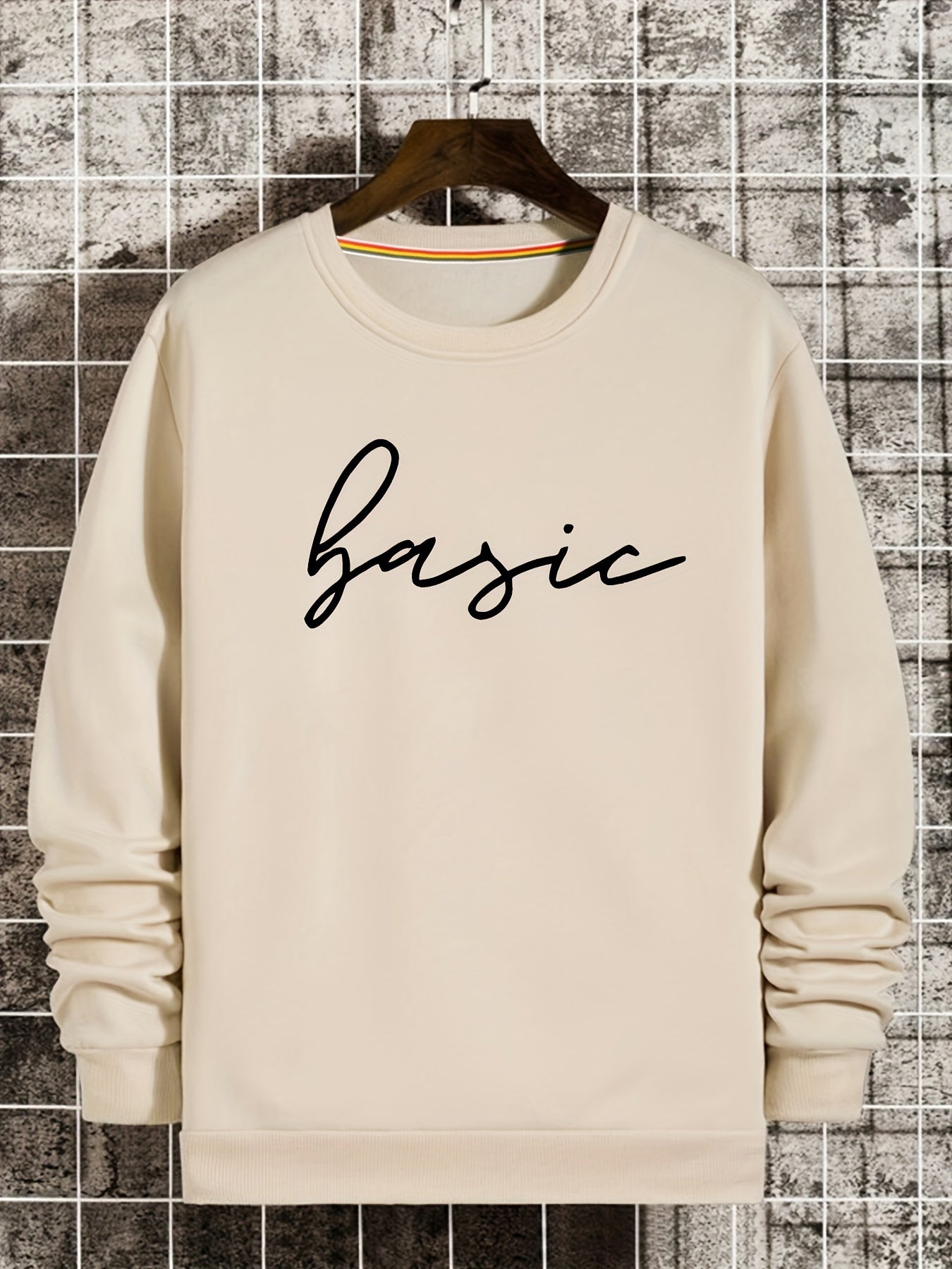 Letter Print Sweatshirt Men's Casual Graphic Pullover for Autumn Winter
