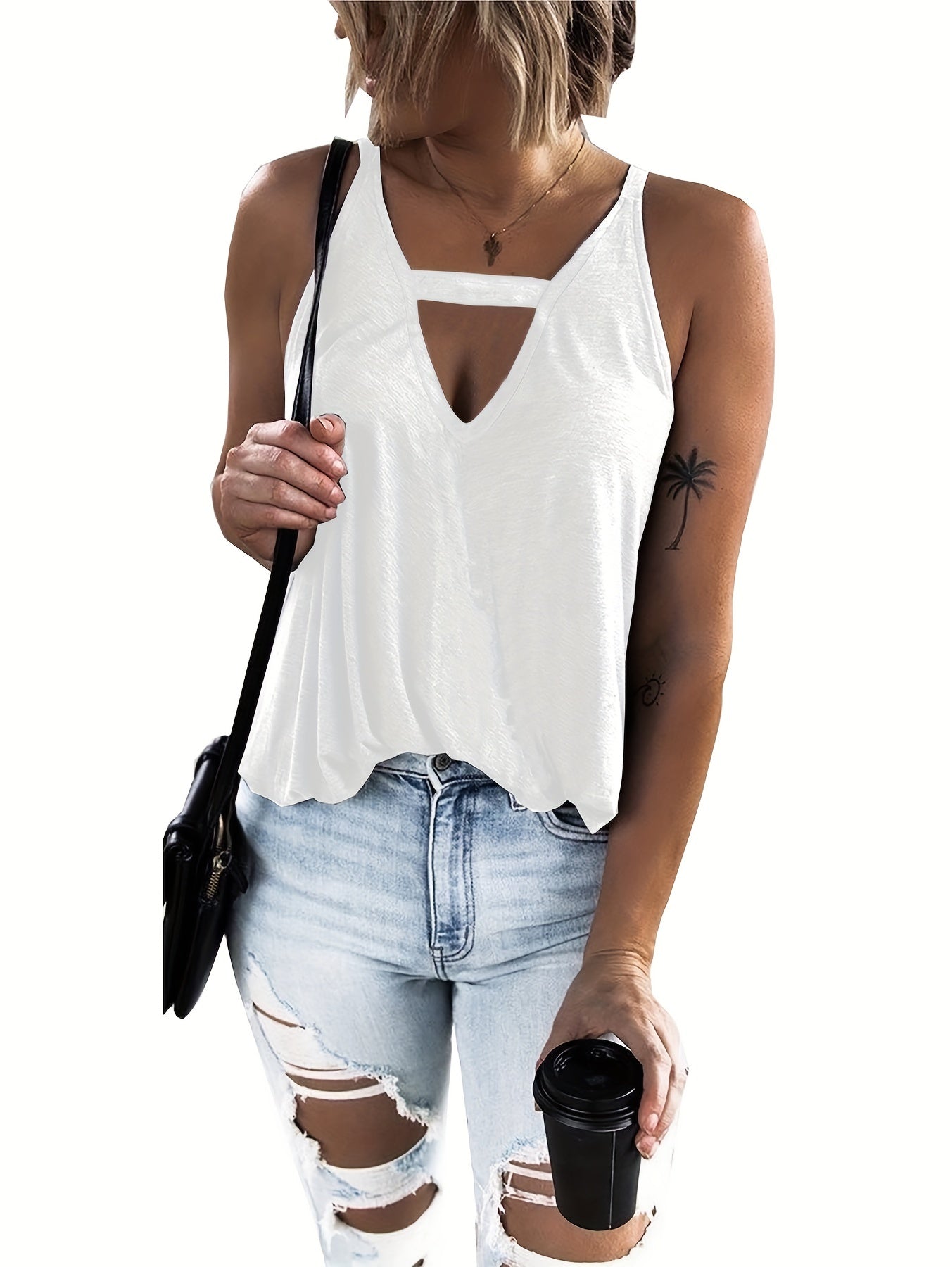 Women's Solid V Neck Tank Top