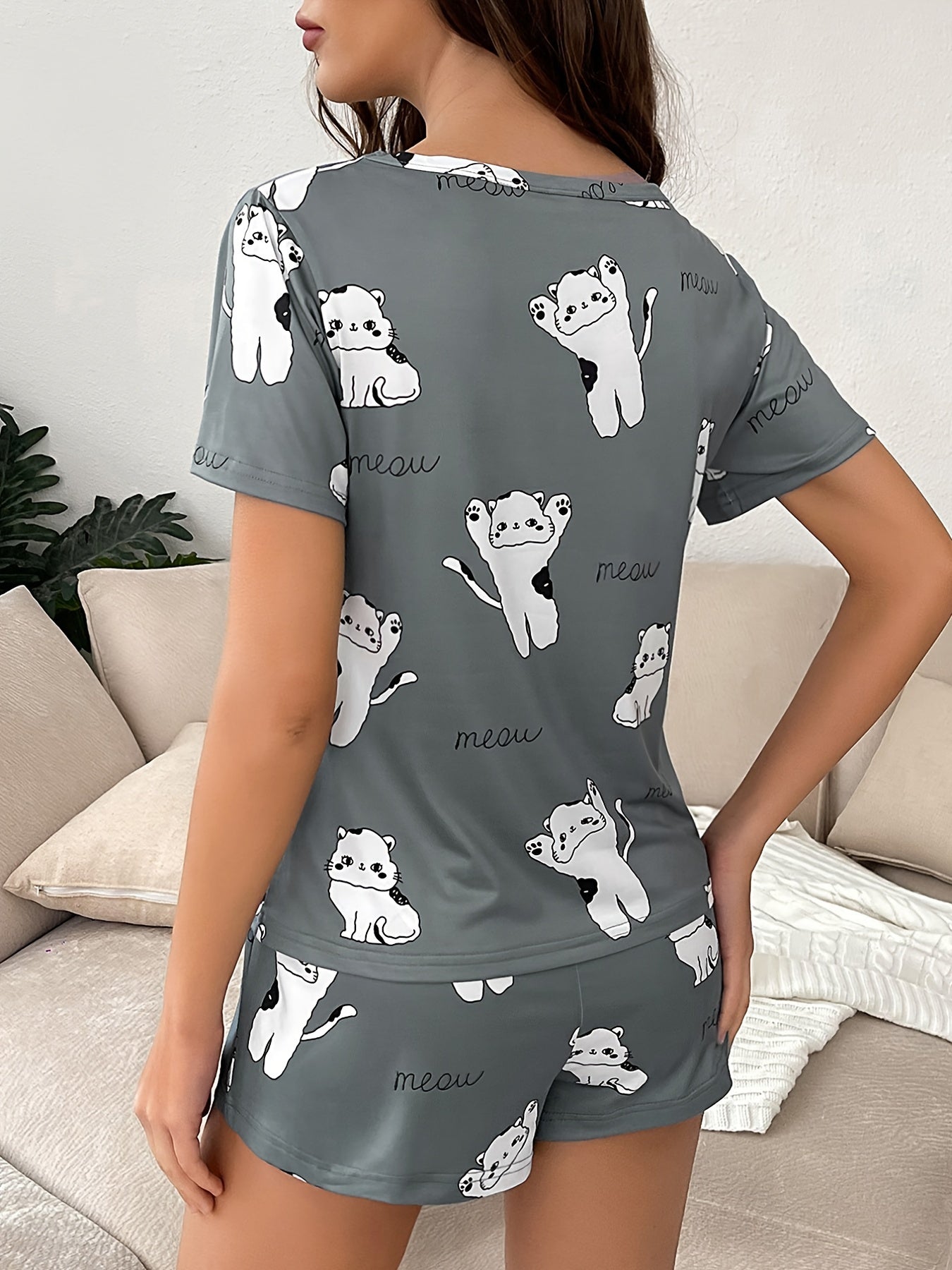 Women's Kitty Print Short Sleeve & Shorts Pajama Sets