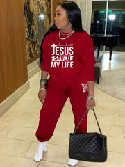Jesus Letter Print Casual Two piece Set Women's Outfits