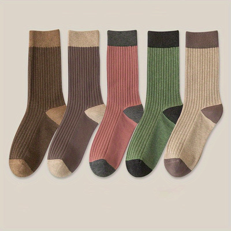 Colorblock Crew Socks 7 Pairs Women's Mid Tube Stockings