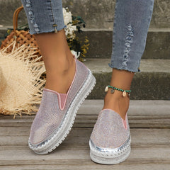Women's Rhinestone Platform Loafers Slip On Shoes