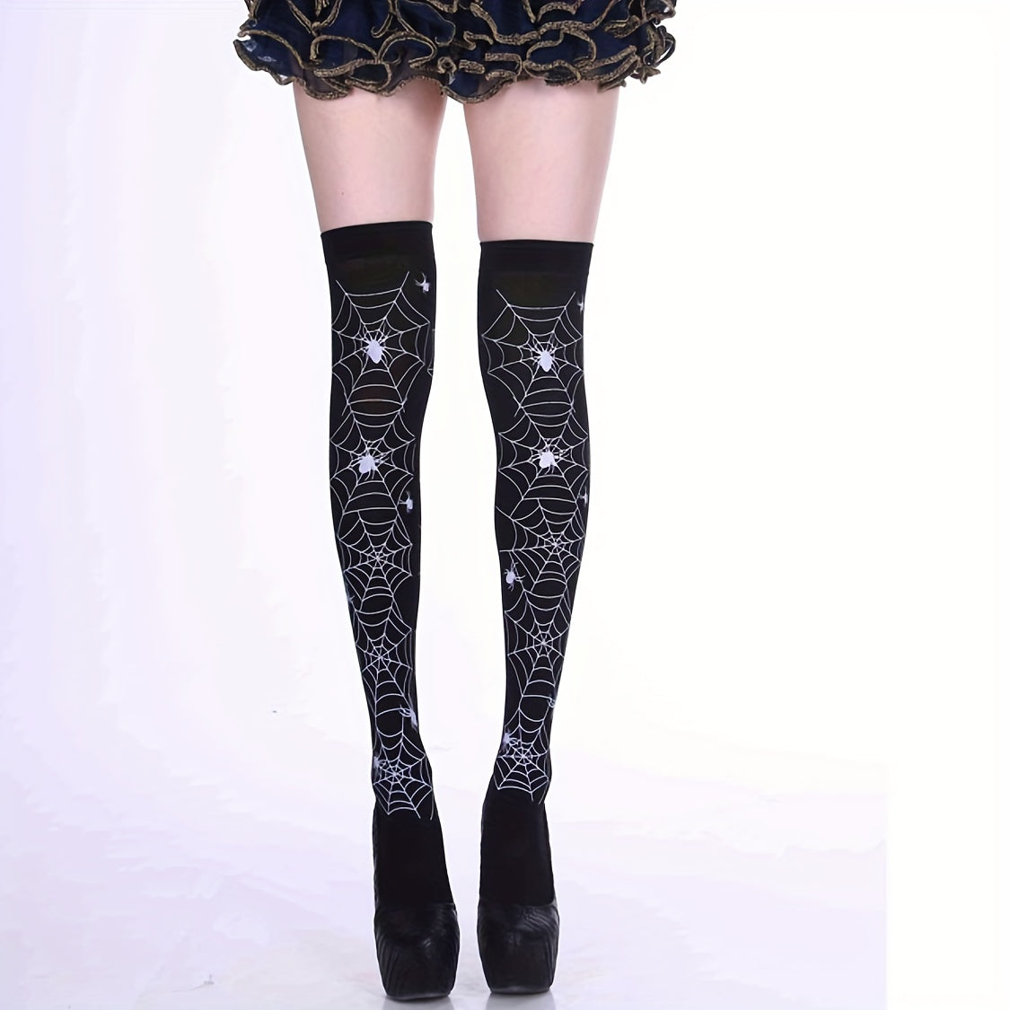 Halloween Party Stockings Spider Web Bat Skull Over The Knee Socks