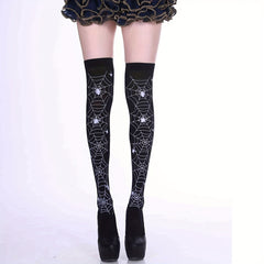 Halloween Party Stockings Spider Web Bat Skull Over The Knee Socks