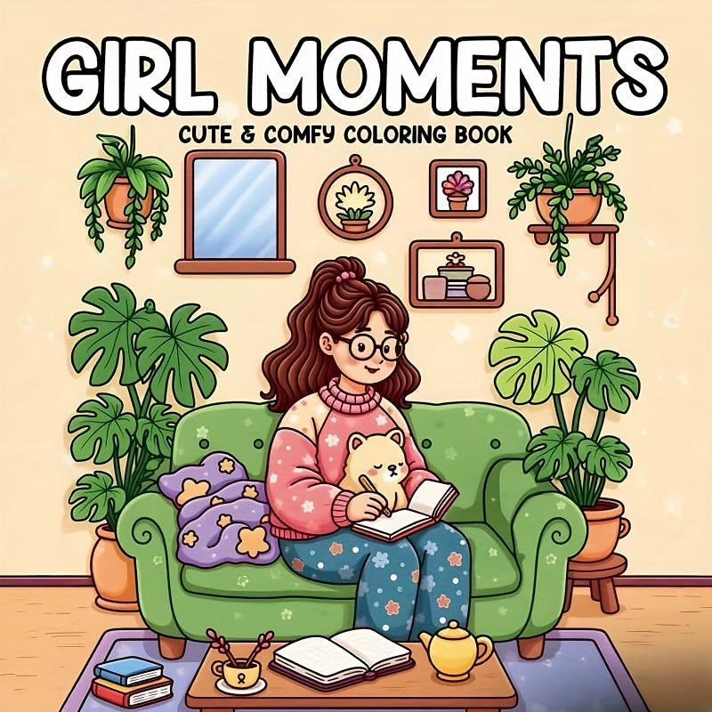 Girl Moments Coloring Book & Daily Relaxation Activity for Adults - Beige Paper