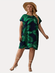  Leaf Print Short Sleeve Loungewear Dress