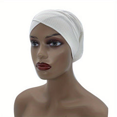 Solid Elastic Hijab Underscarf Soft Ribbed Striped Head Wrap For Women