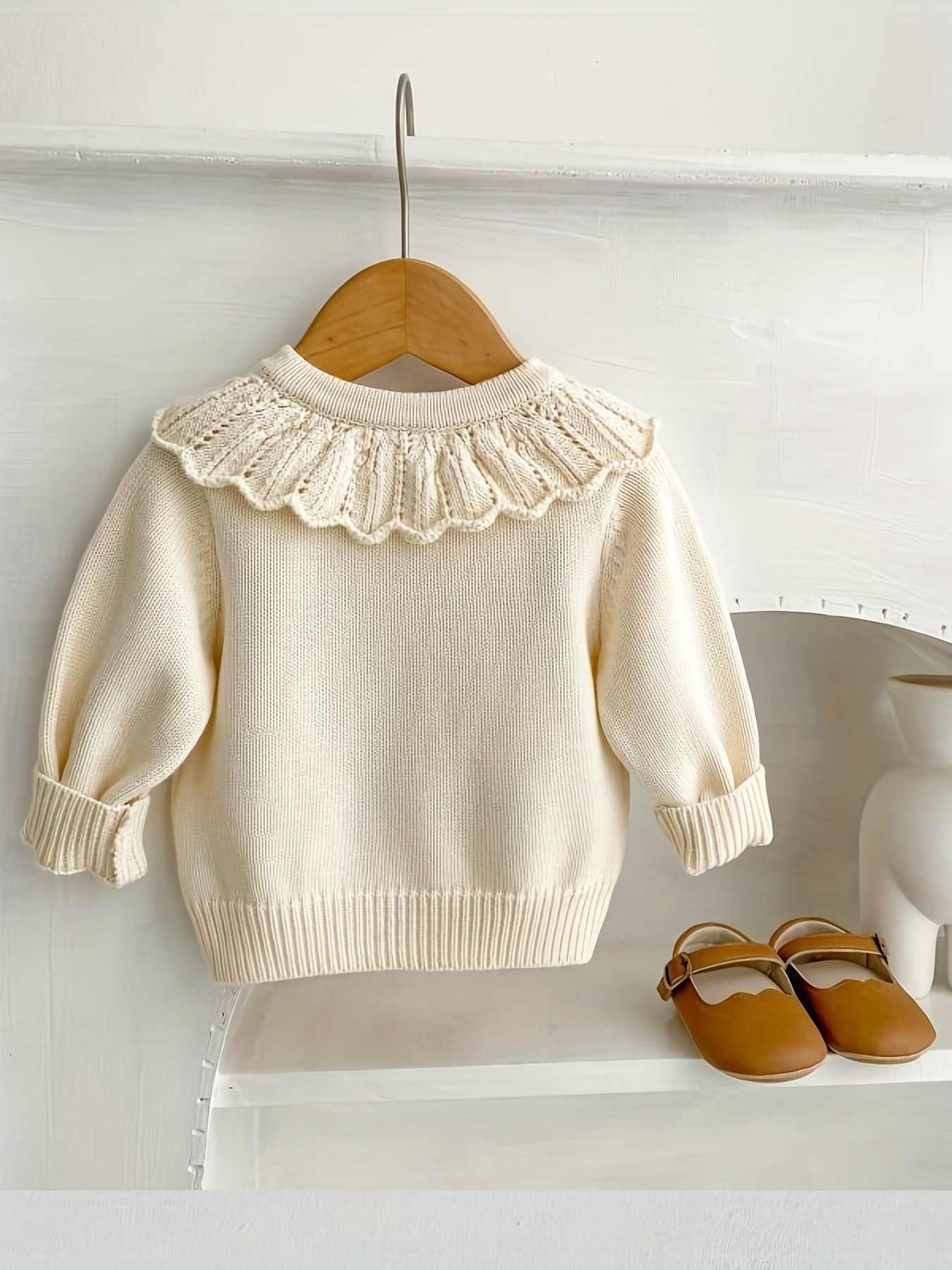 Baby Girls Flower Embroidery Ruffle Collar Knitted Cardigan Coat