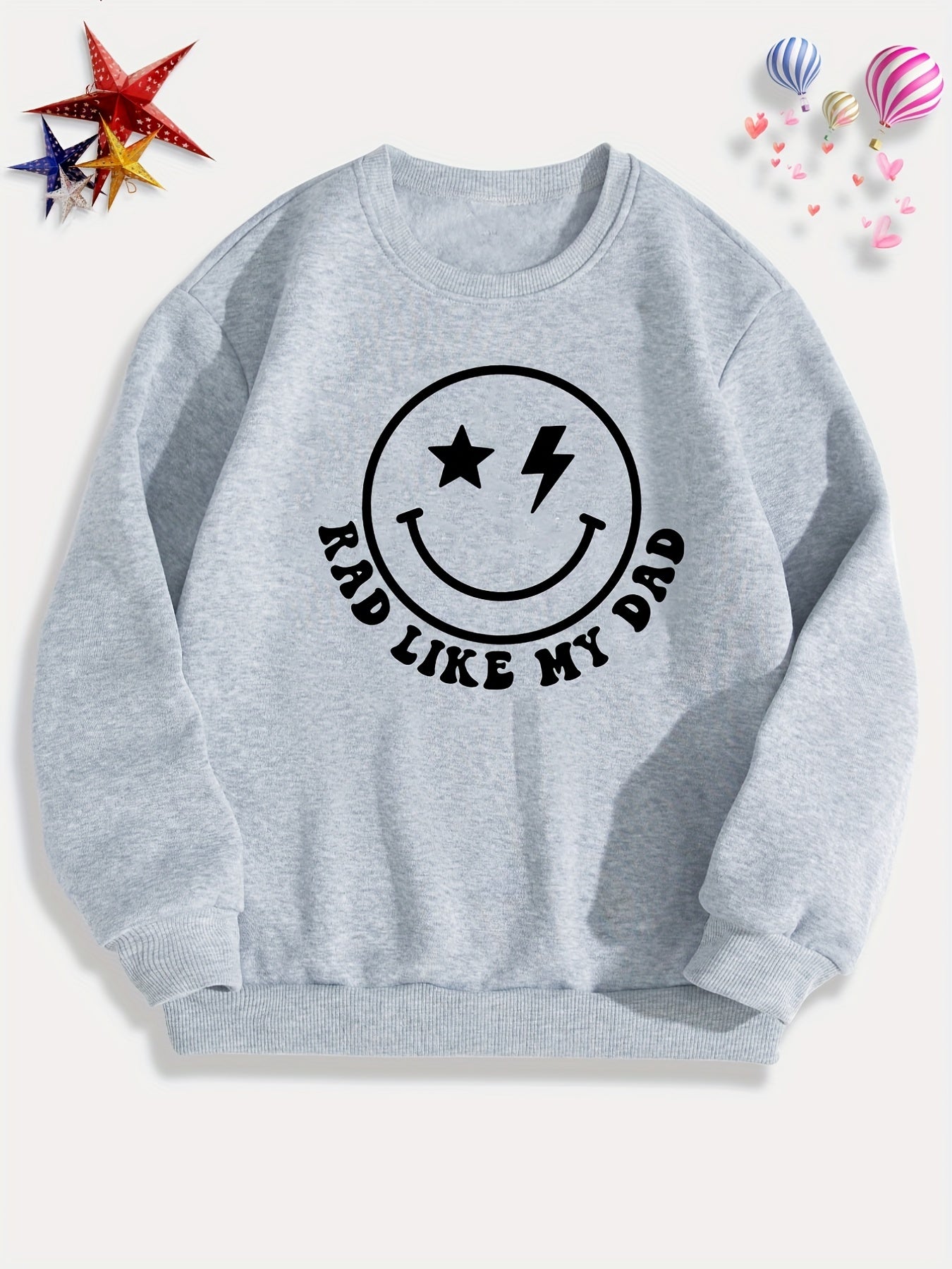 Smiling Face And Letter Print Boys Casual Pullover Sweatshirt