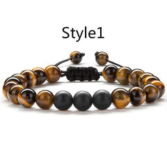 1PC Braided Rope Tiger Eye Stone Bracelet Men Women Matte Agate Bangle