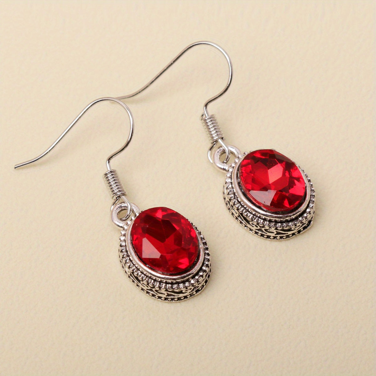 Ethnic Style Oval Glass Hook Earrings for Women