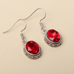 Ethnic Style Oval Glass Hook Earrings for Women