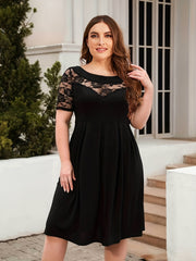  Floral Jacquard Lace Sleeve Dress