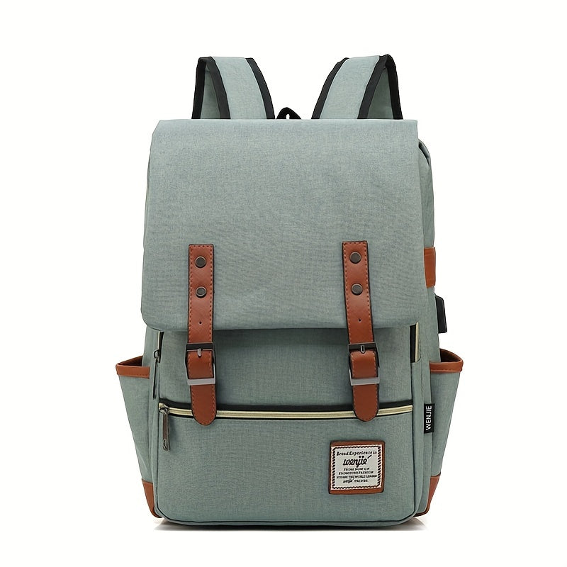 Vintage Canvas Flap Laptop Backpack Buckle Schoolbag Travel Daypack