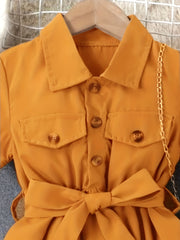 Girls' Button Down Belted Dress Kids Clothing