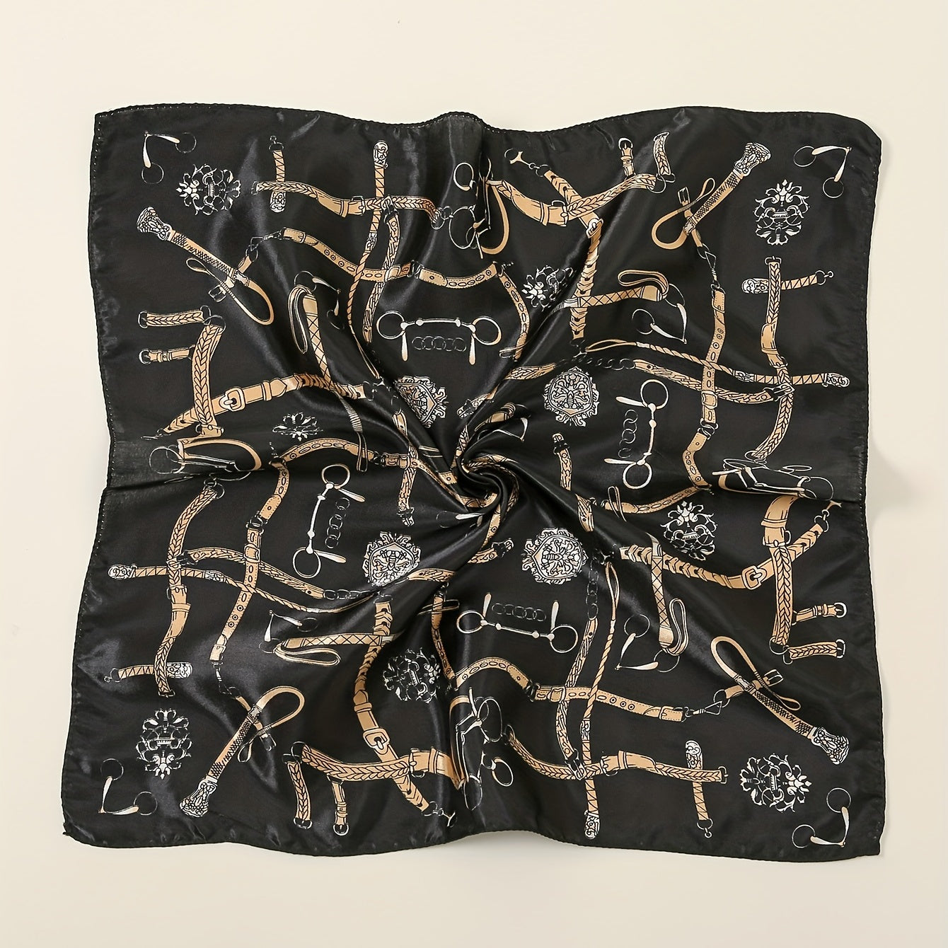 Geometric Chain Print Bandana Square Scarf Satin Neckerchief Women