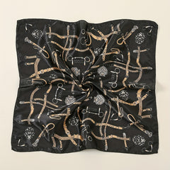 Geometric Chain Print Bandana Square Scarf Satin Neckerchief Women