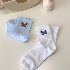 Butterfly Embroidery Socks, Women's Mid Tube Stockings