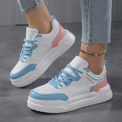 Women's Faux Leather Chunky Sneakers Non Slip Flat Shoes