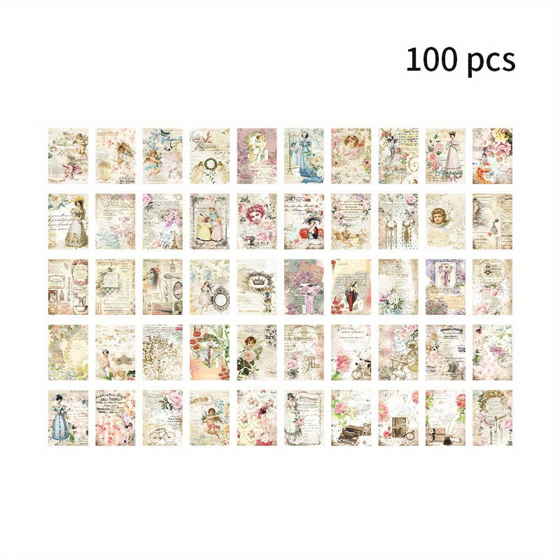 100pcs Retro Literary Lightweight Paper Journal Book Decoration Material Paper