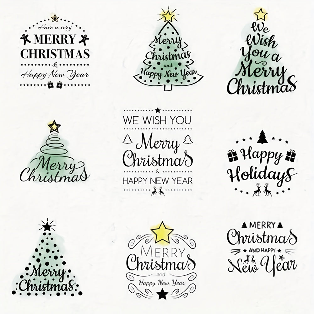 9pcs Christmas Tree Greeting Words Clear Stamps For Card Making