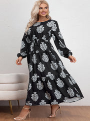  Casual Dress Women's Plus Floral Print Long Sleeve