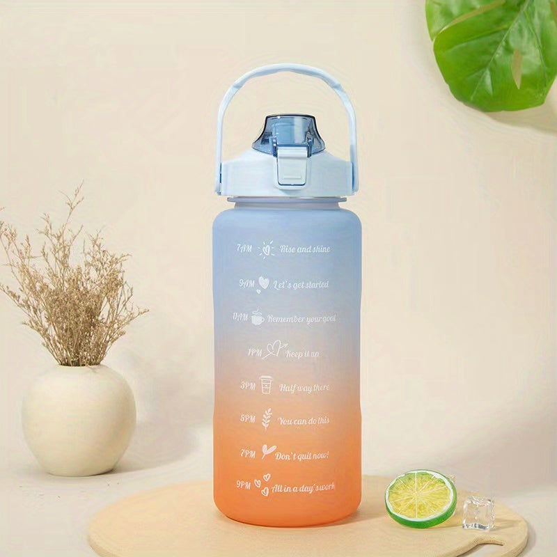 Gradient Water Bottle 2L with Time Marker and Straw