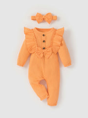 Casual Ruffle Long Sleeve Romper Set for Baby Girls