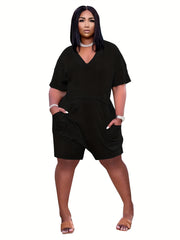 V Neck Romper Jumpsuit Casual Short Sleeve Romper Jumpsuit