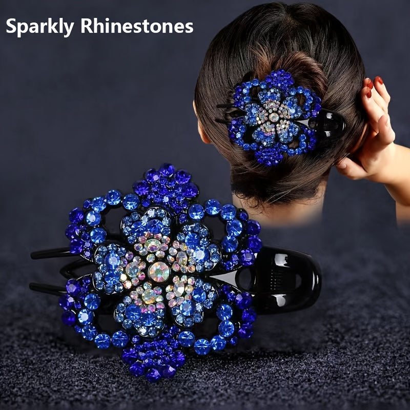 Rhinestone Flower Duck Billed Hair Clip Vintage Hairclip