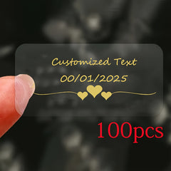 Custom Golden Transparent Heart Stickers - 40x30mm - Wedding Labels