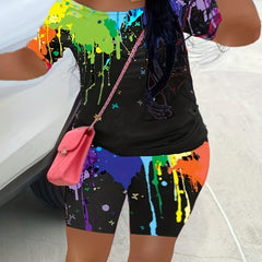  Painting Print Tee & Shorts Set