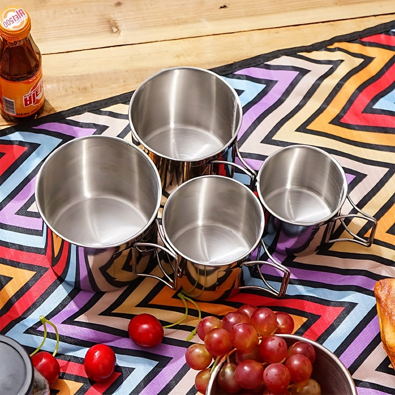4pcs Stainless Steel Camping Mugs With Foldable Handle