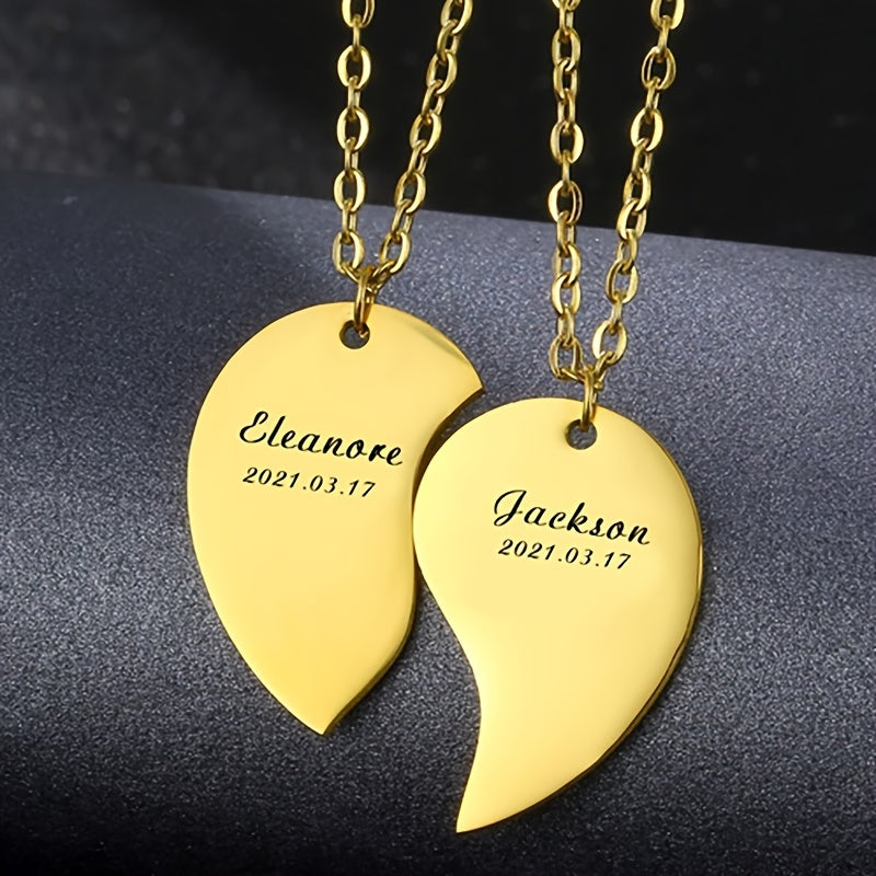 Personalized Engraved Name Couple Necklace Stainless Steel