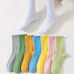8 Pairs Breathable Mid Tube Women's Socks Solid Comfy Stockings & Hosiery