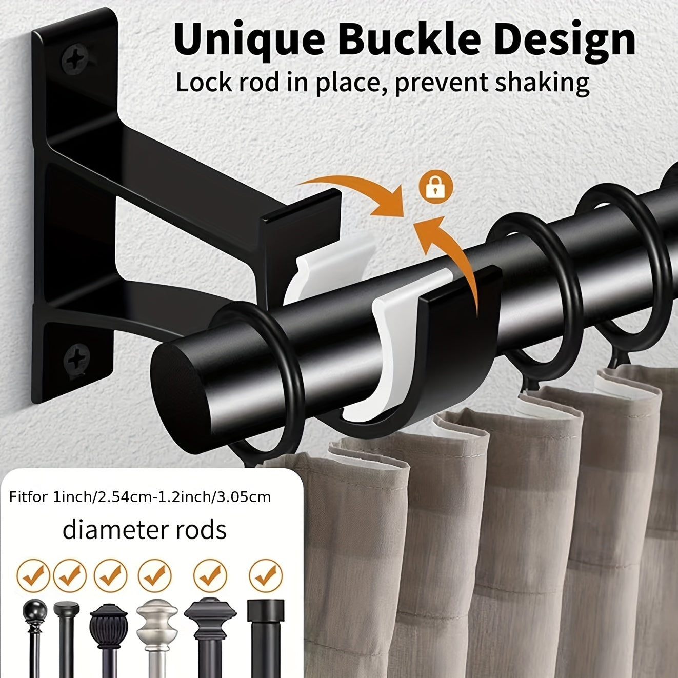 Heavy Duty Double Curtain Rod Brackets, Set of 2, Supports Up To 50kg