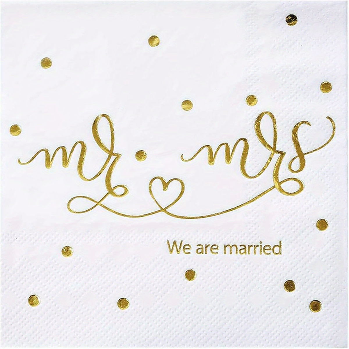 20pcs Mr & Mrs Wedding Cocktail Napkins Golden Foil - Wedding Shower Party Decor