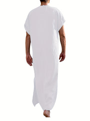 Vintage Islamic Arabic Kaftan For Men Long Sleeve V Neck Muslim Clothes