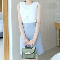 Top Handle Shoulder Bag Turn Lock PU Leather Handbag