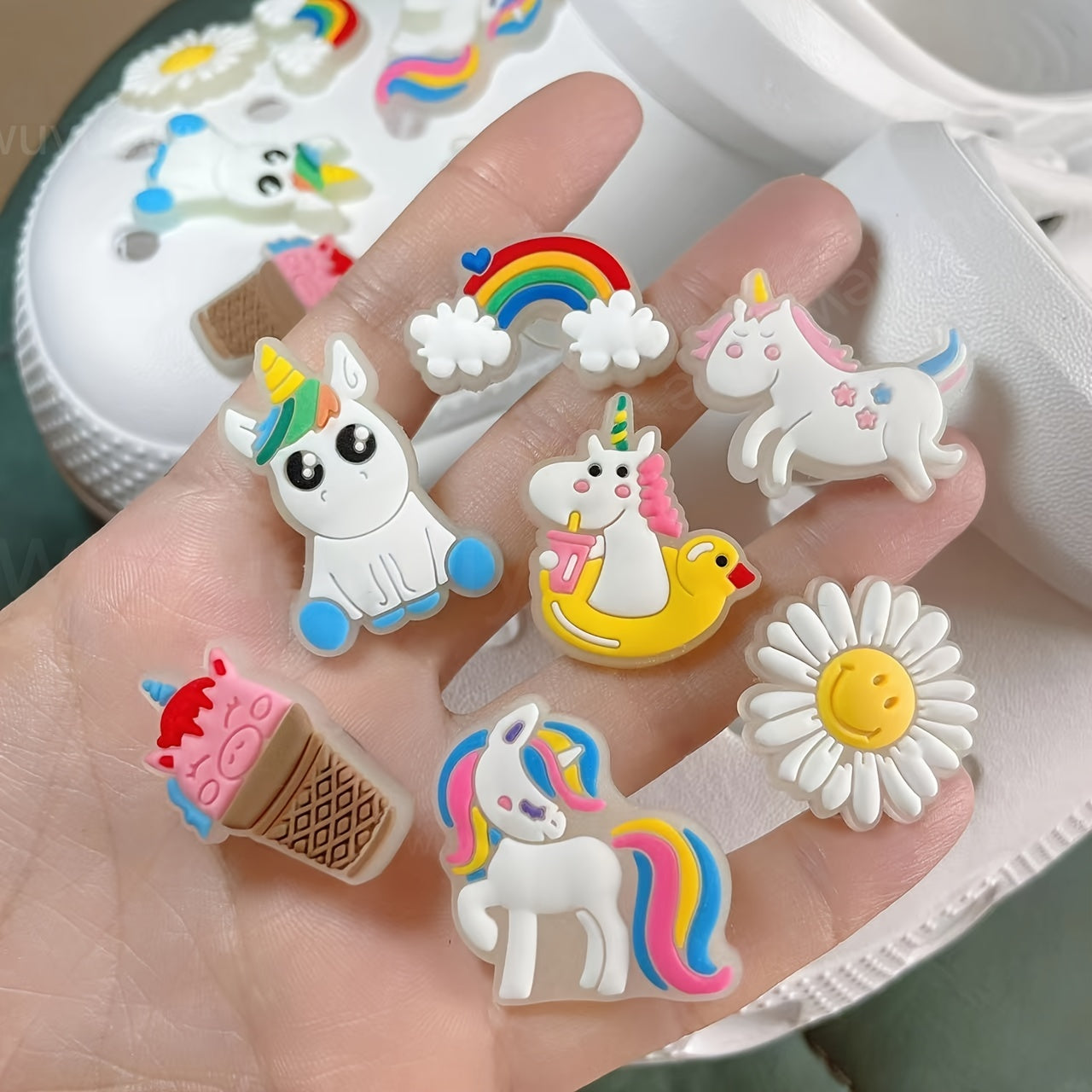 14pcs Rainbow & Unicorn Shoe Charms PVC Anime Sandals Decoration