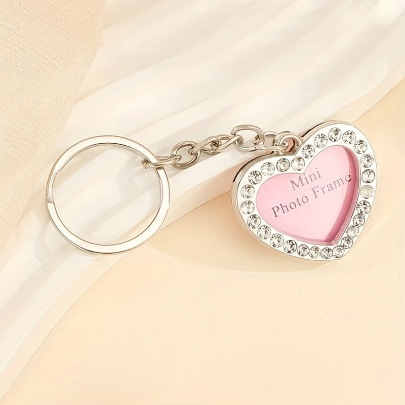 Heart Photo Frame Keychain Rhinestone Key Chain Ring Bag Charm