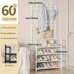 1pc Shoe Storage Rack With Clothes Shelf & Hooks - Space Saving