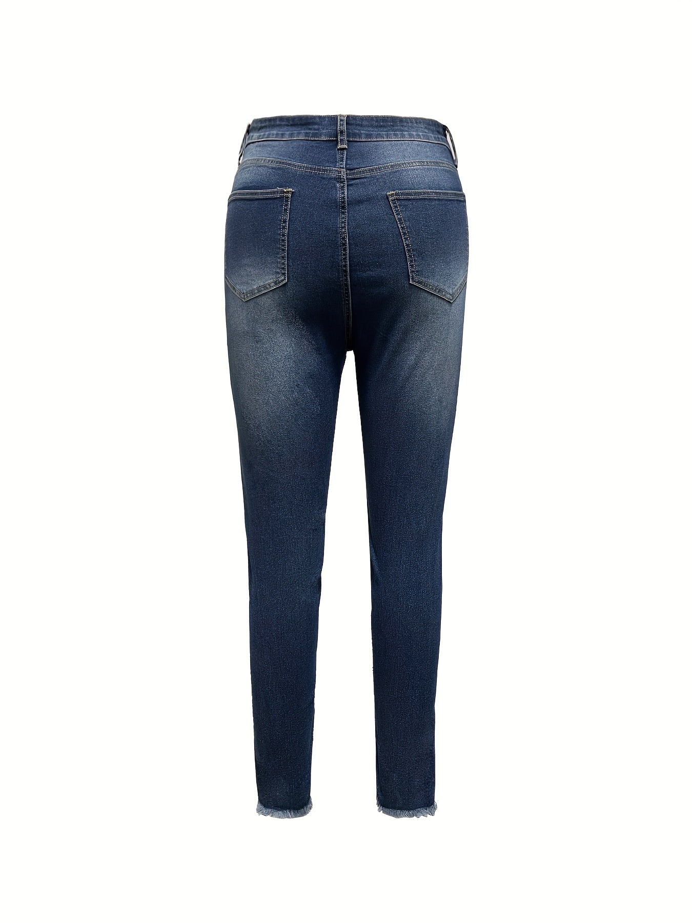  Colorblock Floral Print Ripped Button Fly Skinny Jeans